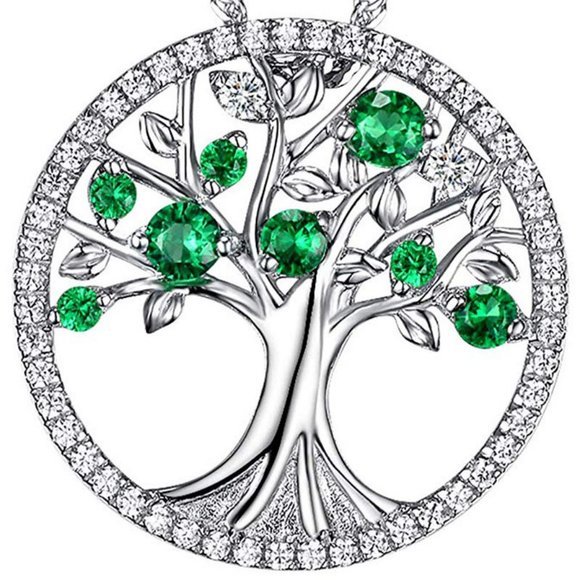 NEW Silver Diamond Tree Of Life Circle Necklace - Picture 4 of 4